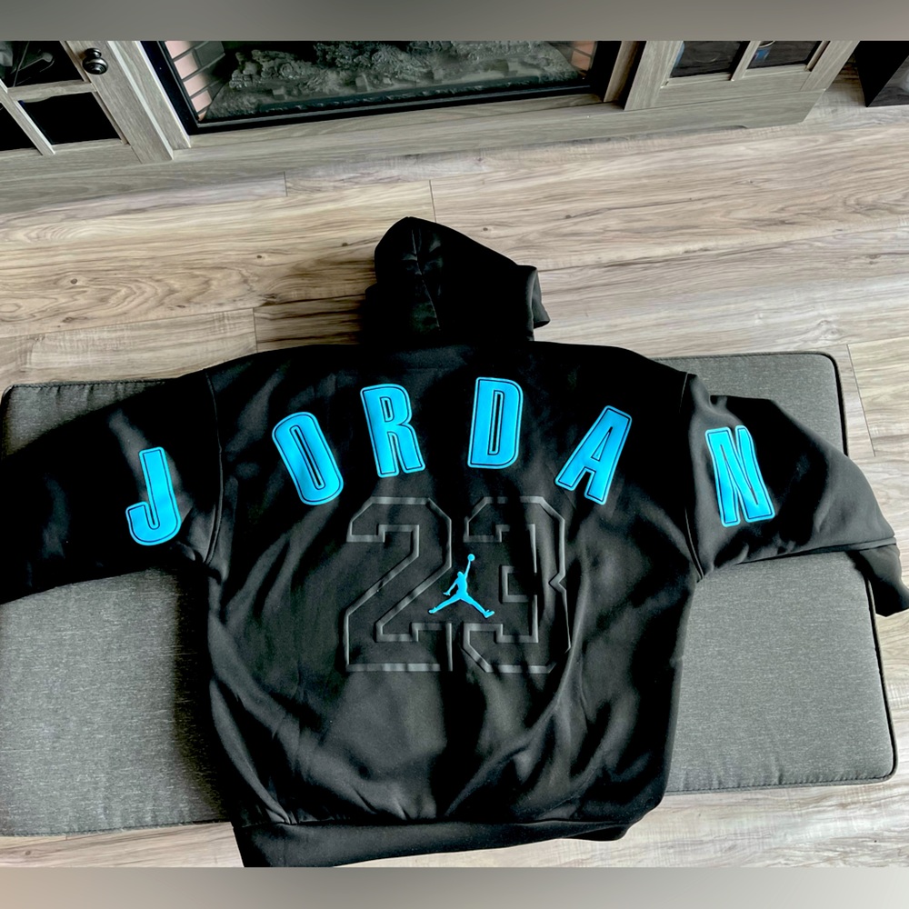 Black Hoodie with Blue Jordan Logo